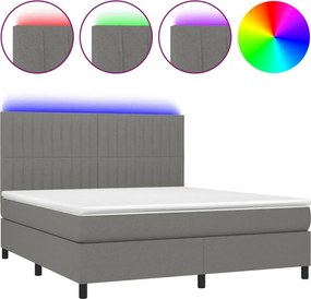 vidaXL Κρεβάτι Boxspring με Στρώμα &amp; LED Σκ.Γκρι 160x200 εκ Υφασμάτινο