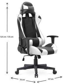 Καρέκλα γραφείου Gaming Alonso Megapap από τεχνόδερμα χρώμα λευκό - μαύρο 67x70x125/135 εκ.