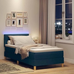 vidaXL LED Κρεβάτι με βάθρο με κεφαλάρι Μπλε 100 x 200 cm ύφασμα