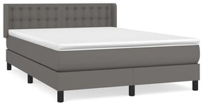 vidaXL Κρεβάτι Boxspring με Στρώμα Γκρι 140x200εκ. από Συνθετικό Δέρμα