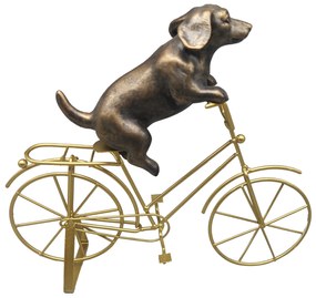 Διακοσμητικός Επιτραπέζιος Σκύλος Σε Ποδήλατο Polyresin Χρυσό ESPIEL 26,5x6x22,8εκ. FIG203