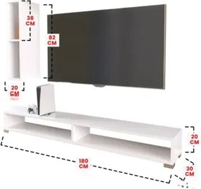 Stewehome Μοντέρνα Σύνθεση Τηλεόρασης με Ράφι Τοίχου-λευκό 180x30x82 cm
