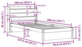 ΠΛΑΙΣΙΟ ΚΡΕΒΑΤΙΟΥ ΜΕ ΚΕΦΑΛΑΡΙ 90X200 ΕΚ. ΑΠΟ ΜΑΣΙΦ ΞΥΛΟ ΠΕΥΚΟΥ 3306730