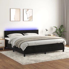 vidaXL Κρεβάτι Boxspring με Στρώμα & LED Μαύρο 180x200 εκ. Βελούδινο