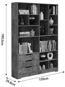 ΒΙΒΛΙΟΘΗΚΗ LUCINDA PAKOWORLD ΓΚΡΙ OAK 120X29.8X180.5ΕΚ