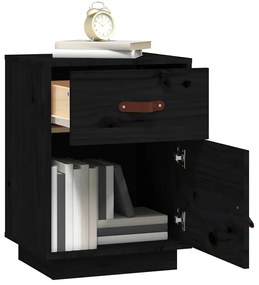 vidaXL Κομοδίνα 2 τεμ. Μαύρα40x34x55 εκ. από Μασίφ Ξύλο Πεύκου