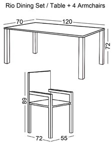 Set (Τραπ.120x70cm+4 RIO Πολ) Μετ.Καφέ/Text.Καφέ