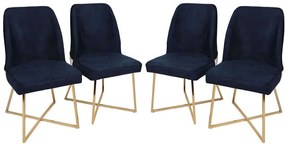 Καρέκλα Madrid (Σετ 4Τμχ) 974NMB1218 50x49x90cm Blue-Gold Velvet, Metal