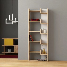 Βιβλιοθήκη Oppa Megapap χρώμα φυσικό οξιάς/λευκό 60x22x162εκ.