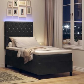 vidaXL LED Κρεβάτι με βάθρο με στρώμα Μαύρο 90 x 190 cm ύφασμα