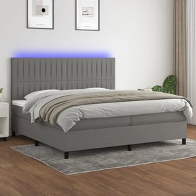Κρεβάτι Boxspring με Στρώμα &amp; LED Σκ.Γκρι 200x200εκ. Υφασμάτινο