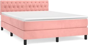vidaXL Κρεβάτι Boxspring με Στρώμα Ροζ 140x190 εκ. Βελούδινο