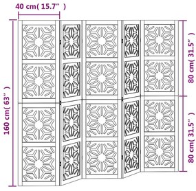 Διαχωριστικό Χώρου με 5 Πάνελ Καφέ/Μαύρο Μασίφ Ξύλο Παυλώνιας - Καφέ