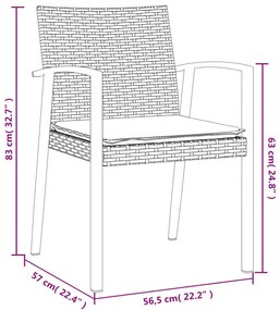 Καρέκλες Κήπου 2 τεμ. Καφέ 56,5x57x83 εκ. Συνθ. Ρατάν&amp;Μαξιλάρια - Καφέ