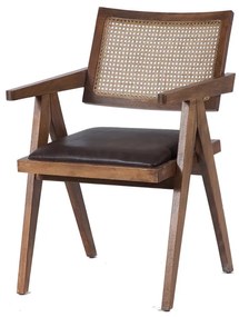 Artekko Καρέκλα SUVA RATTAN καρυδί ξύλο και καφέ τεχνόδερμα (50x50x78)cm