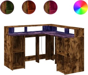 vidaXL Γραφείο με LED Καπνιστή δρυς 130x130x91 εκ. Επεξεργ. Ξύλο