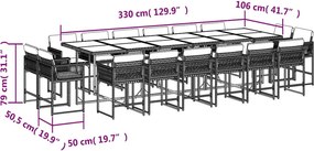 vidaXL Σετ Τραπεζαρίας Κήπου 17 τεμ Καφέ από Συνθ. Ρατάν με Μαξιλάρια