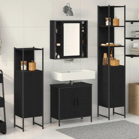 vidaXL Σετ Επίπλων Μπάνιου με ράφι 4 pcs Μαύρο Επεξεργασμένο ξύλο