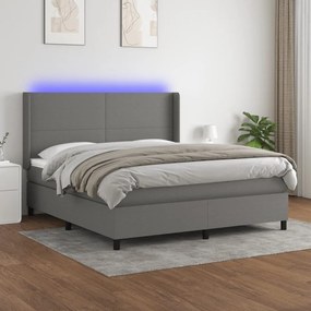 ΚΡΕΒΑΤΙ BOXSPRING ΜΕ ΣΤΡΩΜΑ &amp; LED ΣΚ.ΓΚΡΙ 180X200 ΕΚ ΥΦΑΣΜΑΤΙΝΟ 3138174