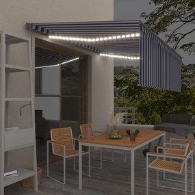 vidaXL Τέντα Αυτόματη με Σκίαστρο/LED/Αισθ. Ανέμου Μπλε/Λευκό 4x3 μ.