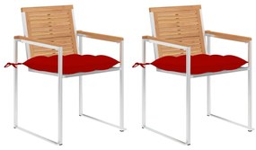 Καρέκλες Κήπου 2 τεμ. από Μασίφ Ξύλο Teak/Ατσάλι με Μαξιλάρια