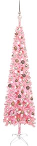 vidaXL Χριστουγεννιάτικο Δέντρο Slim με LED & Μπάλες Ροζ 180 εκ.