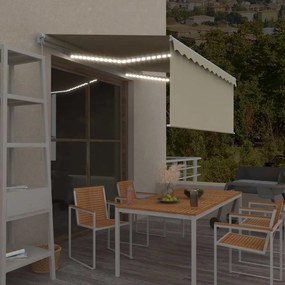 vidaXL Τέντα Συρόμενη Χειροκίνητη με Σκίαστρο &amp; LED Κρεμ 3 x 2,5 μ.