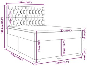 Κρεβάτι Boxspring με Στρώμα Ανοιχτό Γκρι 140x200 εκ. Υφασμάτινο - Γκρι