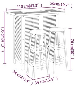 Σετ Επίπλων Μπαρ Κήπου 3 Τεμαχίων από Μασίφ Ξύλο Ακακίας - Καφέ