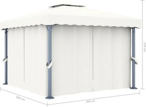 vidaXL Κιόσκι με Κουρτίνα Λευκό Κρεμ 3 x 3 μ. Αλουμινίου