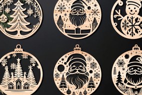 Σετ των 3 Intra απο ξύλο plywood 3mm-4mm πάχος Χριστουγεννιάτικο στολίδι Δίασταση 8x8 cm INTRAFABR-107637087