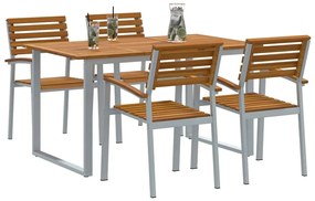 vidaXL Σέτ φαγητού για κήπο 5 pcs Γκρι και καφέ Μασίφ ξύλο ακακίας