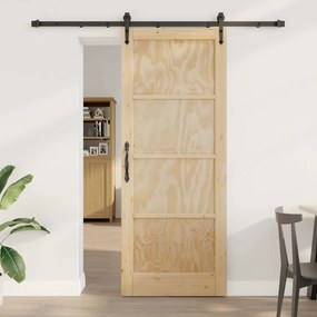vidaXL Συρόμενη Πόρτα με Σετ Υλικών 83x211 εκ. Συμπαγές Ξύλο Πεύκου