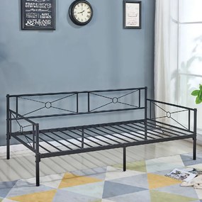 QUEEN DAYBED ΚΡΕΒΑΤΙ ΜΕΤΑΛΛΟ ΒΑΦΗ ΜΑΥΡΟ