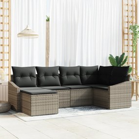 vidaXL Σετ Δείπνου 6 Τεμαχίων με Μαξιλάρια Γκρι Πολυ Ρατάν
