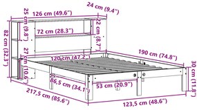 Κρεβάτι Βιβλιοθήκη Χωρίς Στρώμα 120x190 εκ Μασίφ Ξύλο Πεύκου - Καφέ