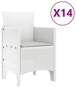 vidaXL Σέτ φαγητού για κήπο 15 pcs Λευκό Rattan Polt