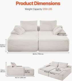 VEVOR Oversized Double Chaise Lounge 82.7-Inch Corduroy Loveseat Sofa Beige
