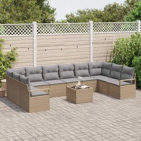 vidaXL Σετ Καναπέ Κήπου 11 pcs Μπεζ Πολυ ράταν