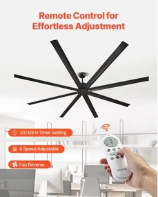 VEVOR 244 cm Aluminum Ceiling Fan Without Light Remote Control DC Motor Black