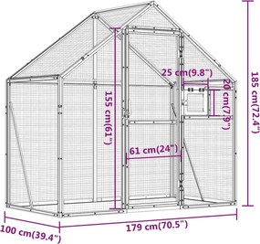 vidaXL Κλουβί Ανθρακί 179 x 100 x 185 εκ. από Αλουμίνιο