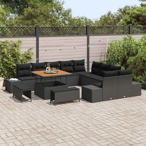 vidaXL Σετ Καναπέ Κήπου με μαξιλάρι 13 pcs Μαύρο Πολυ ράταν