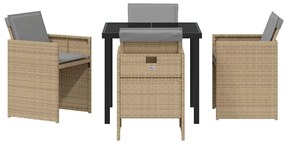 vidaXL Σέτ φαγητού για κήπο με μαξιλάρι 5 pcs Μπεζ Πολυ ράταν