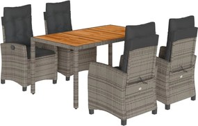 vidaXL Σετ Τραπεζαρίας Κήπου 5 τεμ. Γκρι Συνθ. Ρατάν με Μαξιλάρια