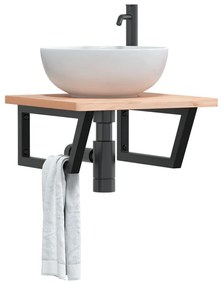 Ράφι Νιπτήρα Τοίχου από Ατσάλι / Μασίφ Ξύλο Οξιάς