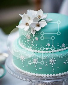 Σετ των 2 Intra Συλλεκτικό Ξύλινο Παζλ Plywood  4mm - Διώροφη τούρτα τιρκουάζ με λευκά λουλούδια Σε Ξύλινο Κουτί - Διαστάσεις: 10x10 cm – 25 κομμάτια