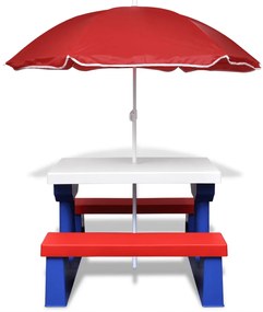 vidaXL Τραπέζι Πικ-νικ Παιδικό με Παγκάκια και Ομπρέλα Πολύχρωμο