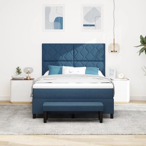 vidaXL Κρεβάτι box spring με στρώμα και πάγκο μπλε 140x190 εκ Ύφασμα