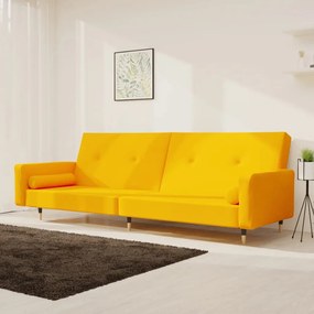 vidaXL Καναπές Κρεβάτι Διθέσιος Κίτρινος Βελούδινος με 2 Μαξιλάρια