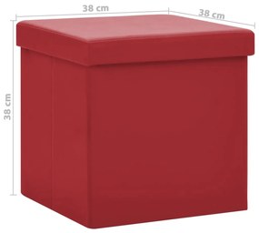 Σκαμπό Αποθήκευσης Πτυσσόμενα 2 τεμ. Μπορντό από PVC - Κόκκινο
